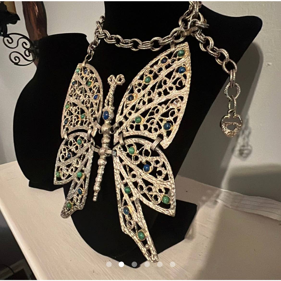 1970s Rare Signed Delizza  Elster Silver Butterfly Neckless